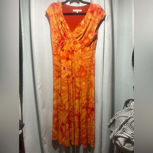 Evan Picone Orange and Red Floral Maxi Dress size 8 - Picture 2 of 4